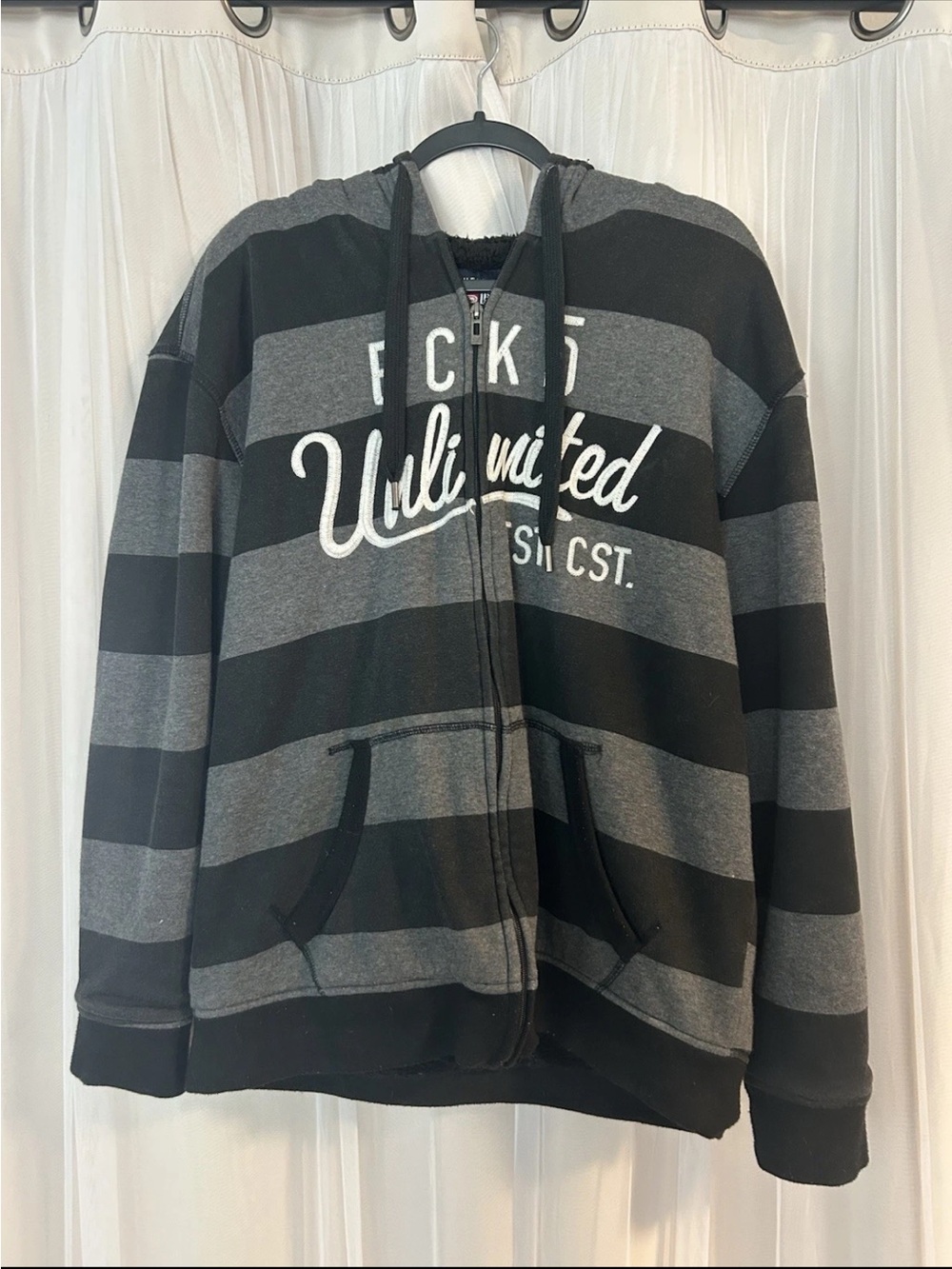 Ecko Unlimited Black & Gray Striped Zip Hoodie